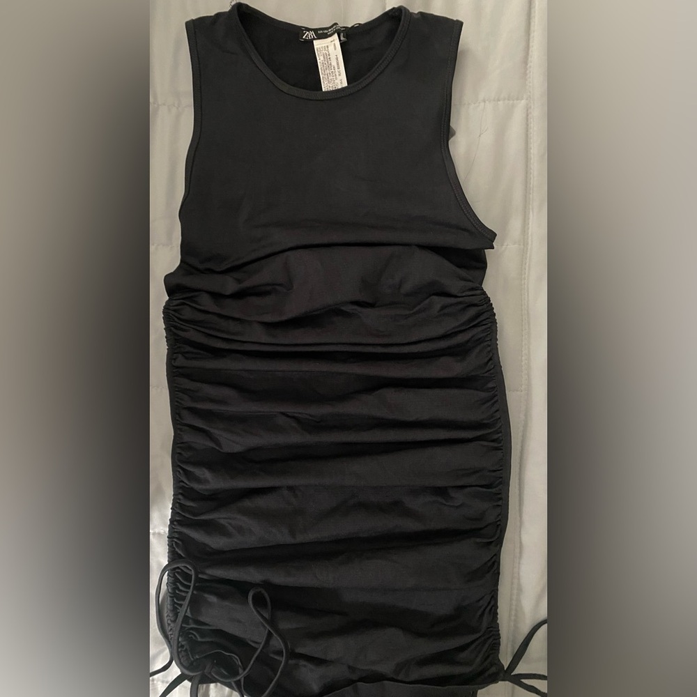 Zara Black Ruched Bodycon Mini Dress